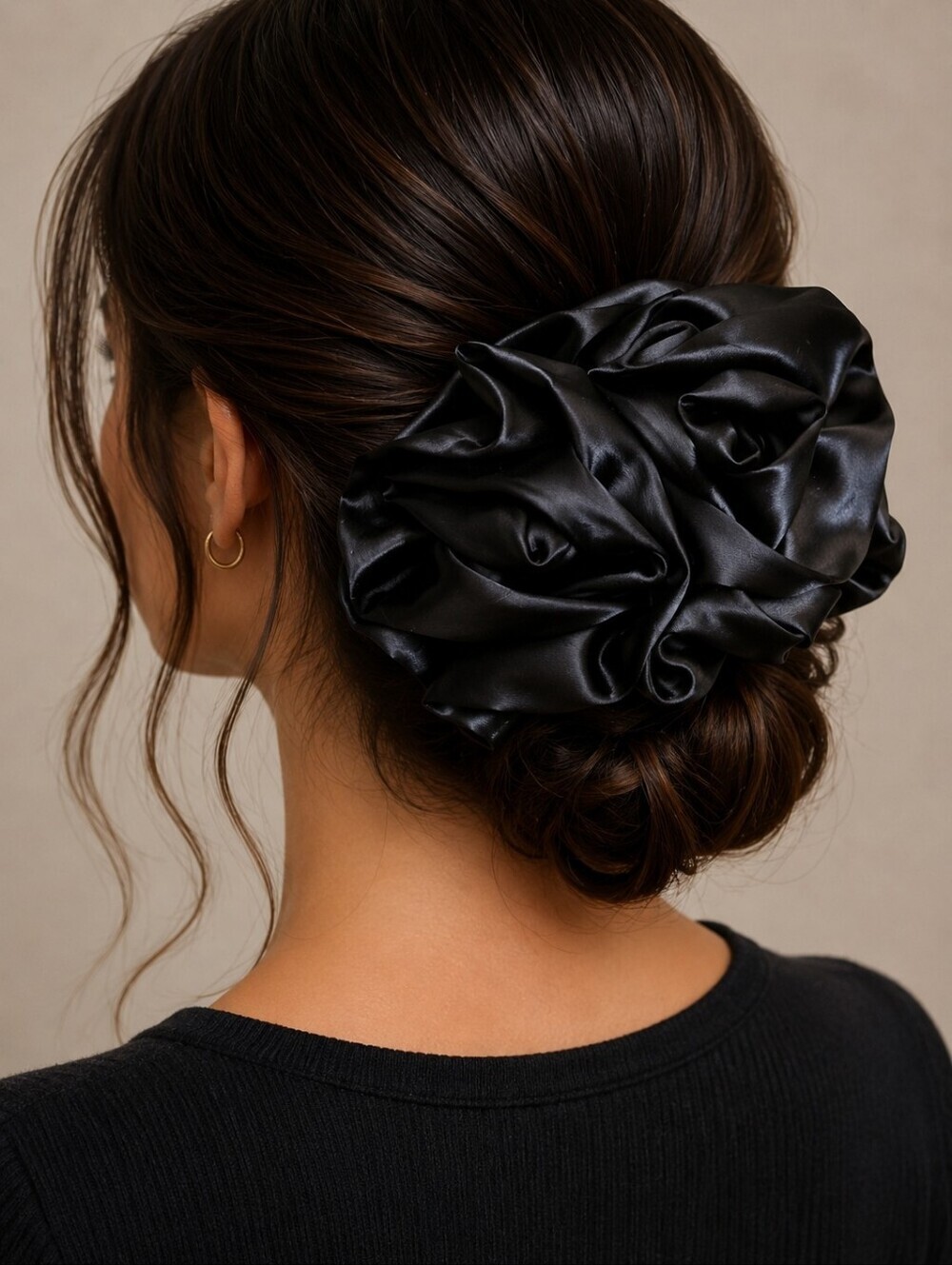 Vintage Jumbo Black Satin Hair Bow Barrette